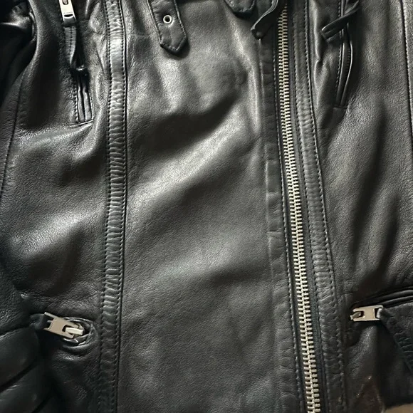 All Saints Quilted Black Leather Jacket - Picture 9 of 15